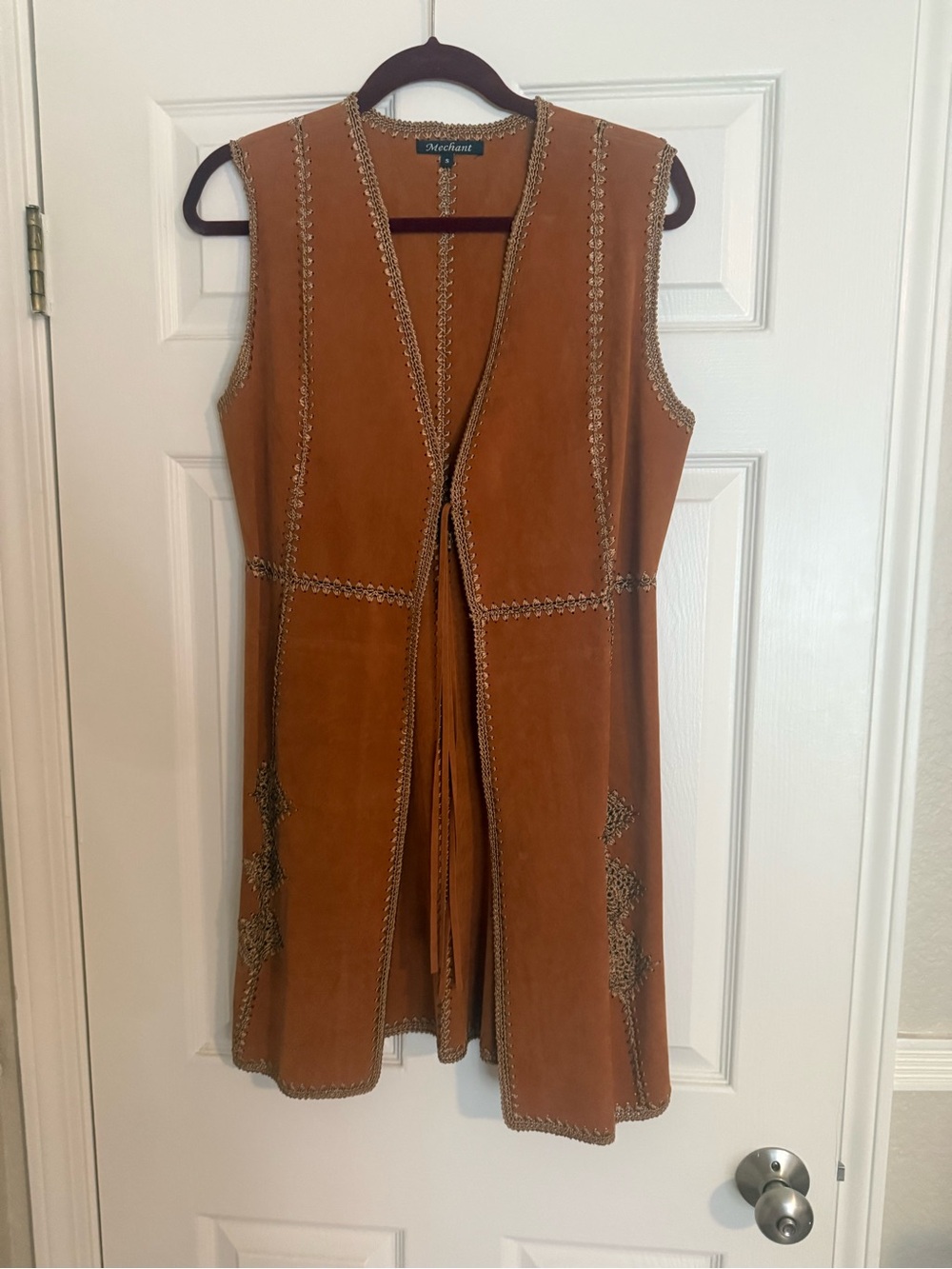 Mechant Suede Embroidered Chestnut Brown Sleeveless Vest
